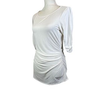 BLACK Label Saks Fifth Avenue 1/2 Sleeve Ruched White Scoop Neck Size Medium
